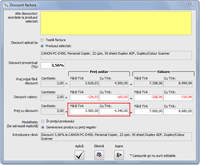 Soft Facturare Profesional - exemplu aplicare discount calculat de la pre unitar redus cu sau fr TVA (click pentru mrire)