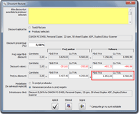 Soft Facturare Profesional - exemplu aplicare discount calculat de la valoarea total redus cu sau fr TVA (click pentru mrire)