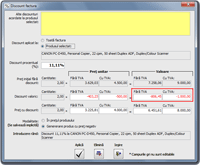 Soft Facturare Profesional - exemplu aplicare discount calculat de la valoarea care se scade din valoarea total cu sau fr TVA (click pentru mrire