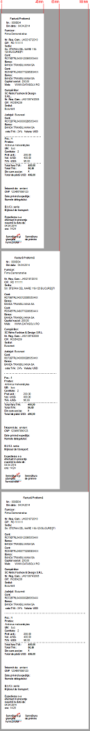 Reprezentare proforma format vertical pentru imprimante termice