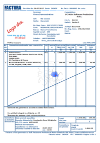 Reprezentare print factura business personalizat cu alegere cmpuri opionale vizibile