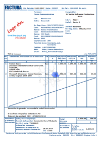 Reprezentare print factura business personalizat cu toate cmpurile opionale vizibile